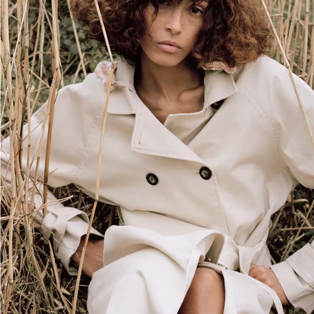 Zara Women's Beige Double-Breasted Trench Coat